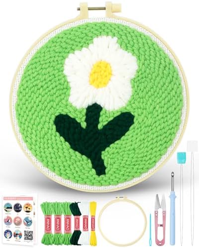 FIVEIZERO Yarn Punch Needle Craft Kit for Beginners,White Flower Pattern by FIVEIZERO