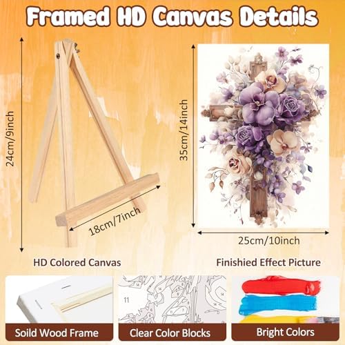 MAXBYE Framed Paint by Numbers Kits for Adults, Cross Flowers Paint by Numbers Kit for Adults with Wooden Easel, Easy DIY Oil Painitings Kits with Tools for Beginners Gift Home Wall Decor 10×14 Inch - Image 2