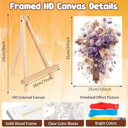 MAXBYE Framed Paint by Numbers Kits for Adults, Cross Flowers Paint by Numbers Kit for Adults with Wooden Easel, Easy DIY Oil Painitings Kits with Tools for Beginners Gift Home Wall Decor 10×14 Inch - Image 2