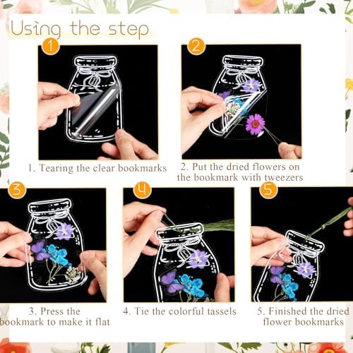 TaoBary 152 Pcs Dried Flower Bookmark Set DIY with Tassels, Rainbow Color - Image 2