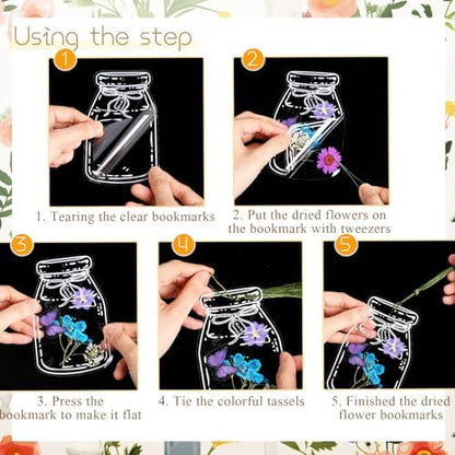 TaoBary 152 Pcs Dried Flower Bookmark Set DIY with Tassels, Rainbow Color - Image 2