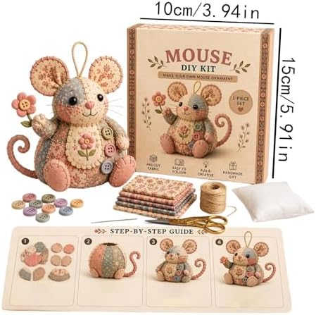 Embroidery DIY Kit with Buttons Mouse Ornament - Image 4