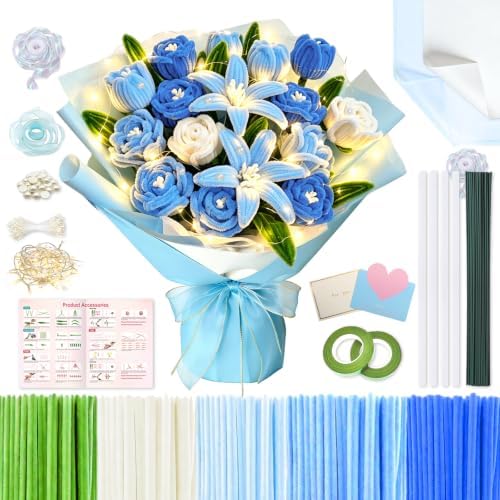 cyctravel 400 Pcs Pipe Cleaner Flower Kit, 5 Colors of Pipe Cleaners for DIY Flower Making Includes Greeting Cards, String Light, Manual, Pipe Cleaners Craft is Ideal for Holiday Gifts and Decorations by letsmakethingsbetter%EF%BC%81