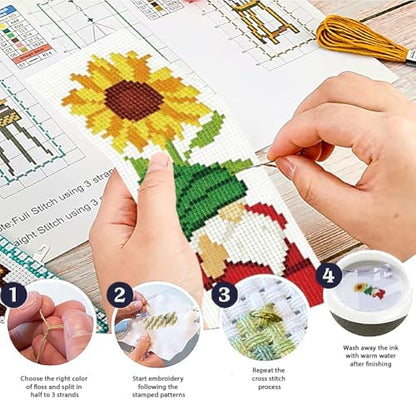 ACRNIGHEET 6PCS Cross Stitch Bookmark Kit for Beginner Gnome Stamped Cross Stitch Kits Needlepoint Kit for Adults DIY Tassel Embroidery Bookmark Kits with Instructions Craft Gift 8.5"x3" 11CT - Image 4