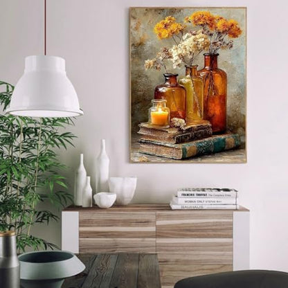 pchmcu Vintage Flower Book Paint by Number for Adults,Flowers in Vase Painting by Numbers,DIY Acrylic for Beginners Unframed,Easy Paint by Numbers Adults on Canvas for Decor 16x20inch - Image 2