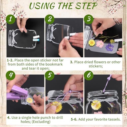 Kaluofan 103PCS Bookmark Making Kit, Transparent Flower Bookmarks, Handmade Dried Flower Bookmark Kit for School, DIY Bookmark Kit with Abundant Bottle Bookmarks Dried Flowers Tassels and Tweezer - Image 3