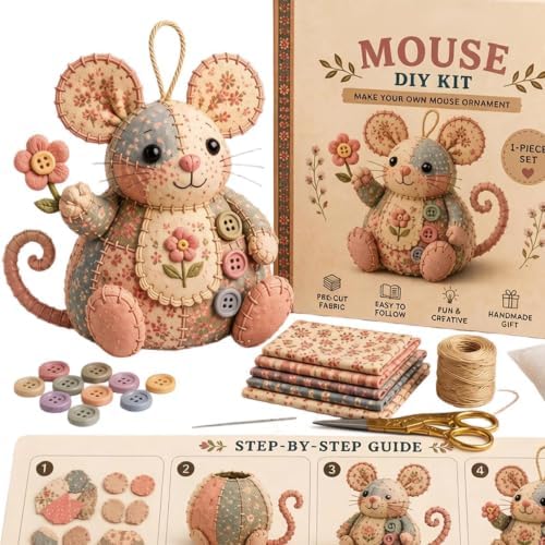 Embroidery Animal Kit with Buttons Fabric Mouse Home Decor - Image 7