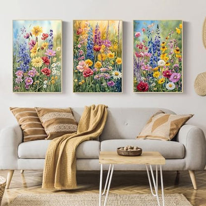 Mandun Wild Flowers Paint by Numbers Kit for Adults, 3 Pack, 7.8x11.8 inch - Image 3