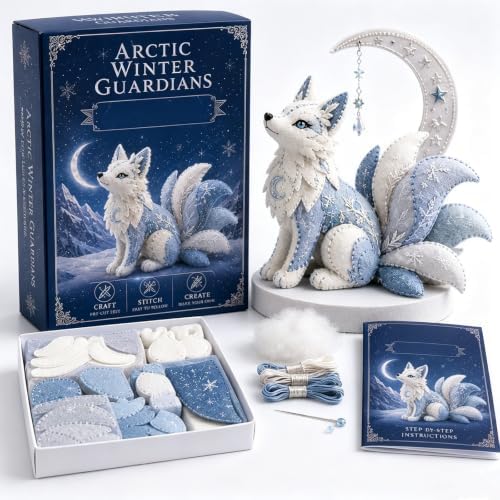 Arctic Winter Guardians DIY Patchwork Kit, Handmade 3D Mythical Plush Sewing Set with Pre-Cut Materials, Felt Animal Sewing Kit for Beginners, an Excellent Choice for Home Décor(Moon Fox) by Unknown
