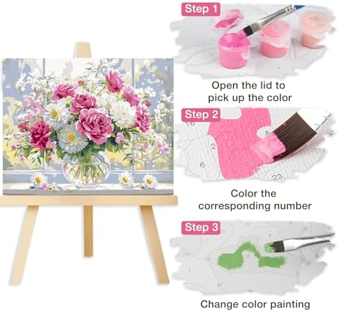 Lxmsja Roses Bouquet Paint by Numbers Kit for Adults, Windowsill Acrylic Paint by Numbers for Adults Beginner, DIY Craft Supplies Oil Painting Kits for Home Wall Decor 20x16 inch (No Frame) - Image 7
