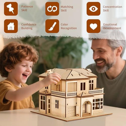 3D Wooden Puzzle for Adults, DIY Miniature Villa House Building Two Layer - Image 6