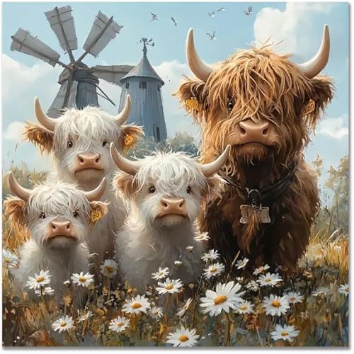 Tiwabb Highland Cattle Stamped Cross Stitch Kits for Adults Beginners by DIYHomeDecor
