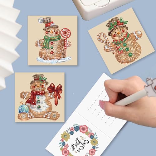 DIY Diamond Greeting Cards Set Christmas, 5D DIY Diamond Art Painting Greeting Card, DIY Christmas Card Making Kits for Family Friends Handmade Gift-#06-Gingerbread Man - Image 6