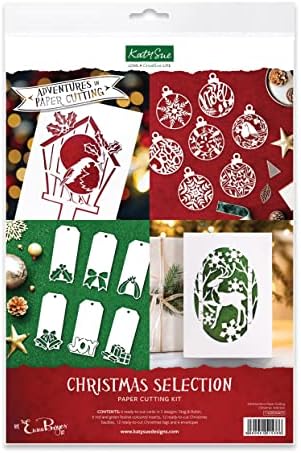Katy Sue Adventures in Paper Cutting Christmas Selection - Makes 12 Tags, 12 Ball Ornaments & 6 Christmas Cards (Comes with Envelopes) by KatySue