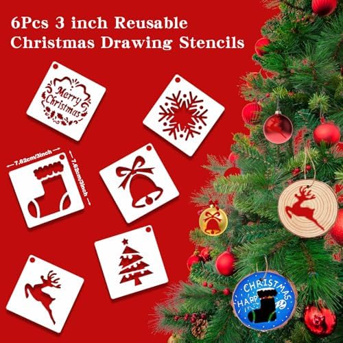 Collabell Wooden Christmas Ornaments DIY Kit - 20PCS Unfinished Natural Wood Slices with Pre-Drilled Holes for Painting Crafts, Make Your Own Personalized Xmas Tree Hanging Decor (3.2-4.4 Inch) - Image 7