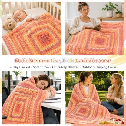 Coopay Crochet Kit for Beginners Adults, Gradient Granny Square Blanket Kit - Image 6