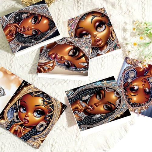 AiYuanzsh 6 Pcs 5D Diamond Painting Greeting Card Kits, Luxury Black Beauty Design DIY Diamond Art Greeting Cards with Envelopes, Handmade Rhinestone Cards for Adults Birthday & Festival Celebration - Image 4