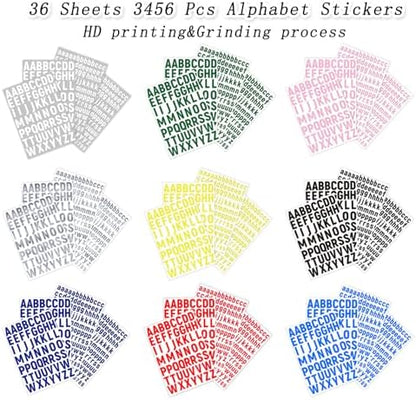 PRSTINCOL 3456 Pcs 36 Sheets Colorful Alphabet Stickers Pad, 9 Colors Self Adhesive Letter Number Stickers Vinyl Waterproof Decals for Mailbox Gift Decoration Door Classroom Decor DIY Crafts - Image 3