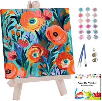Artunion Framed Paint by Numbers Kit for Adults Beginners & Kids Ages 8-12,Red Flowers Paint by Number with Frame,Floral Paint by Numbers Kit on Canvas 10 * 10 Inch Without Easel by ArtunionDriect