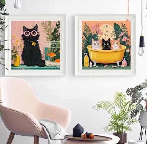 Canrichshop 4 Pack Cat Paint by Numbers for Beginner,Black Cat Adult Paint by Number Kits on Canvas Framed, DIY Number Paintings for Adults for Wall Home Decor 8X 8 inch - Image 3