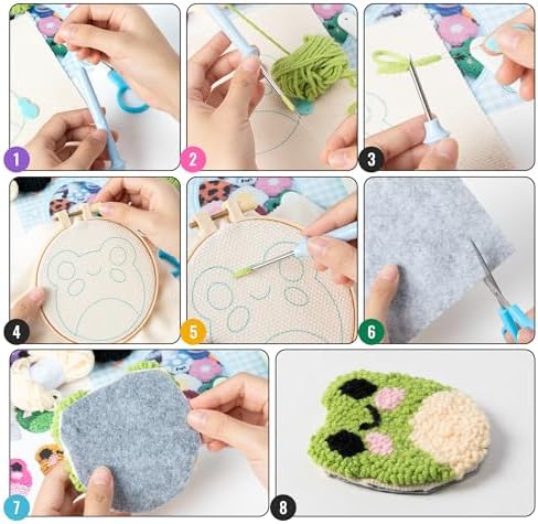 WATINC Punch Needle Coaster Kit - 6 Pattern DIY Craft for Beginners, Frog - Image 3