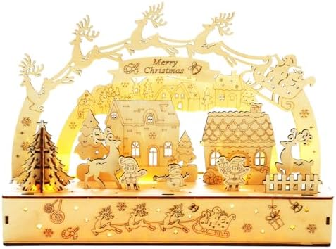 3D Wooden Puzzles for Adults 35pcs LED Light Xmas Theme DIY Wooden Assembly Kit for Teens Home Decor by VanBasic