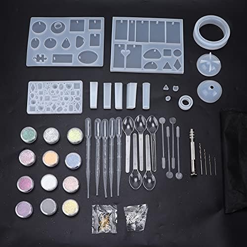 94Pcs Silicone Jewelry, Reusable Resin Casting for DIY Pendant Earrings Necklace Craft Kit with Glitter Sequins and Tools for Jewelry Making - Image 3