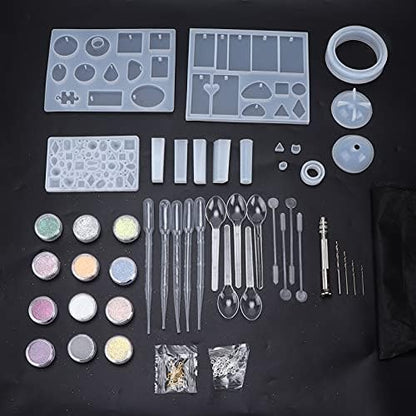 94Pcs Silicone Jewelry, Reusable Resin Casting for DIY Pendant Earrings Necklace Craft Kit with Glitter Sequins and Tools for Jewelry Making - Image 3