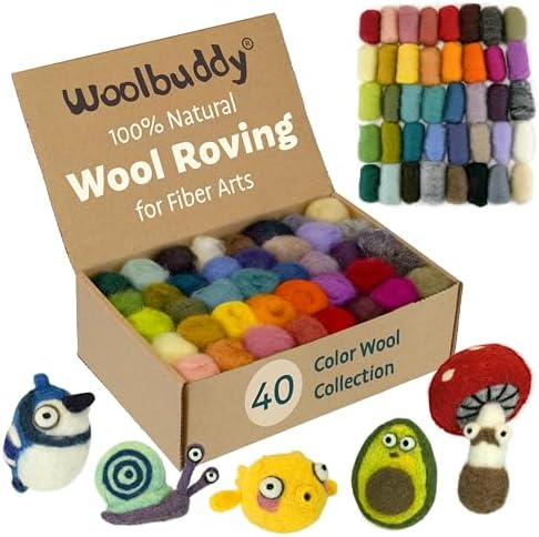 Woolbuddy Needle Felting Kit 40 Colors Wool Roving for Adults & Beginner by Woolbuddy