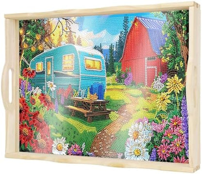 DOTSOPS DIY Blue Car Diamond Painting Serving Tray with Handle for Adults by DOTSOPS