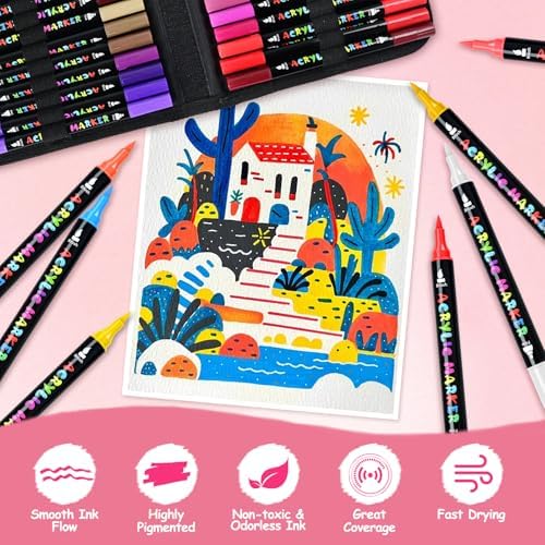 IVSUN Acrylic Paint Pens, 60 Colors Water-Based Dual Tip Paint Markers - Image 4