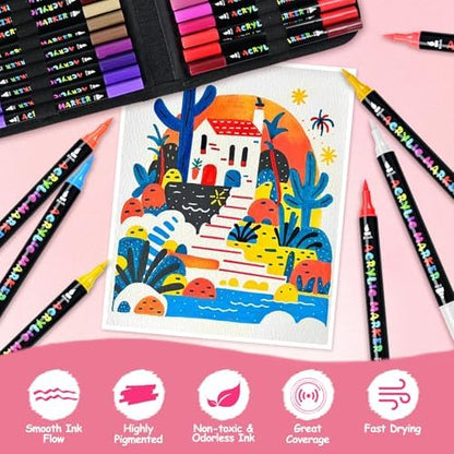 IVSUN Acrylic Paint Pens, 60 Colors Water-Based Dual Tip Paint Markers - Image 4
