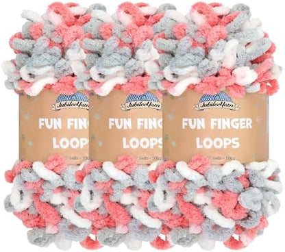 JubileeYarn Fun Finger Loops Yarn - Red Grey White - 3 Skeins by BambooMN