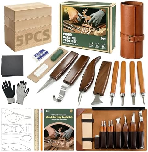 T98 28Pcs Wood Carving Kit, 8 Carving Knives Templates Leather Bag Gift by Unknown