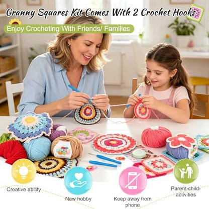 Katech Crochet Kit for Beginners, 50 Granny Squares Kit for Adults Beginner - Image 5