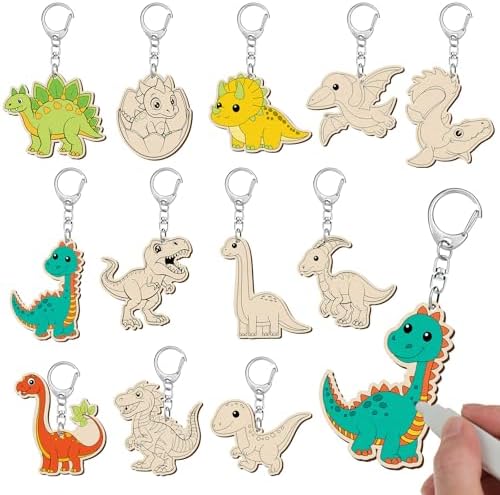 Trnayi 36 Pcs Dinosaur Unfinished Wood Keychain DIY Craft by Trnayi