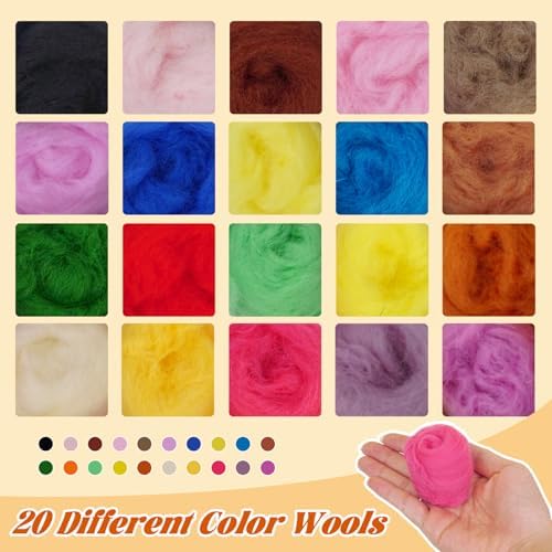 Catopia Needle Felting Kit,Wool Roving 20 Colors Set,Tools for Felted Animal Needle Felting Supplies,Needle Wool Felting Tools Kit - Image 2