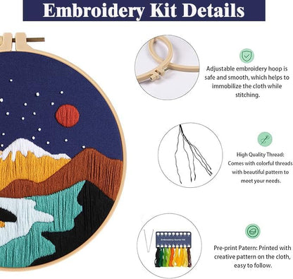 GLTAYLMY 3 Set Landscape Embroidery Kits for Beginners with Mountain Sun Moon Pattern,Adults Starter Cross Stitch Kit DIY Needlepoint Kits - Image 4