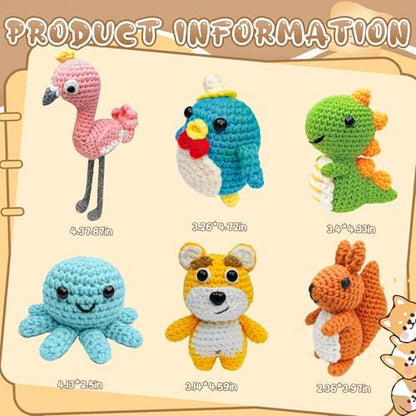 FHFTHYH 6Pcs Crochet Kit for Beginners, DIY Craft for Adults, Great Gift for Crochet Lovers, Crocheting Animal Kits with Step by Step Videos,Yarn,Crochet Hook,Birthday Holiday Gift - Image 4