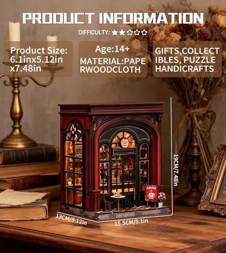 Roroom Book Nook Kit for Adults, Vintage Coffeehouse House Building Kit - Image 2
