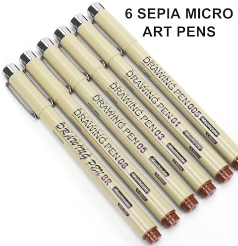 Muchcute Micro Fineliner Drawing Art Pens: 6 Sepia Artist Supplies Adults - Image 3
