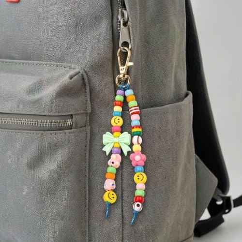 450PCS Beaded Keychain Making Kit with Sports Balls & Big Bow Beads, Y2K Preppy Bag Charm & Phone Lanyard Craft Supplies, DIY Friendship Bracelet Jewelry Kit with Smiley Face, Letter, Pearl for Teens - Image 3