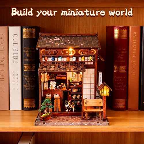 DIY Book Nook Kit for Adults, Japanese Sakura Dollhouse Kit, Miniature House Kit with LED Light, Mini Building Kit, 3D Wooden Puzzles Bookshelf Craft Diorama for Adults Teen Gifts (Japanese Teahouse) - Image 4