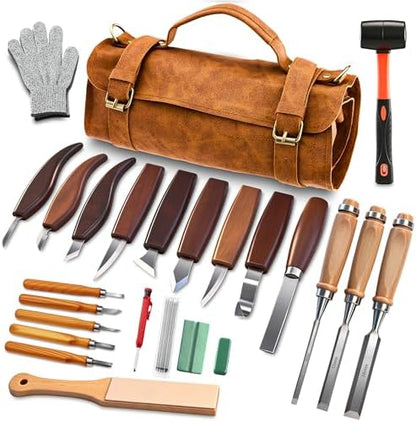 SakerNeo 25-Piece Wood Carving Kit Whittling Kit with Leather Storage Bag by TheBrandPerfected
