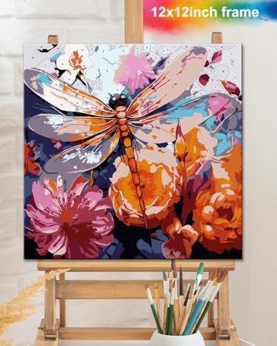 TOCARE Framed Paint by Numbers Kit for Adults Beginners,12x12inch Dragonfly Paint by Number with Frame,Flowers Paint by Numbers Framed Canvas(Without Easel) - Image 6