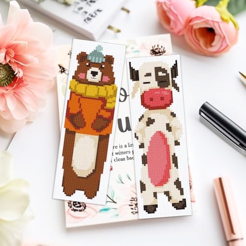 ACRNIGHEET 6PCS Cross Stitch Bookmark Kits for Beginners Cartoon Animals - Image 6