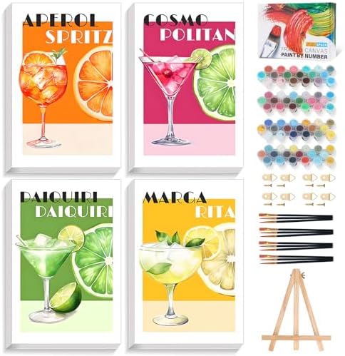 Okarina 4 Pack Paint by Numbers Kit for Adults with Frame, Retro Cocktail by Okarina