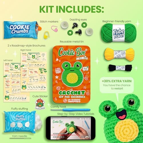 Cookie Box Crochet Kit for Beginners, Frog Mr. Ribbit - Image 2
