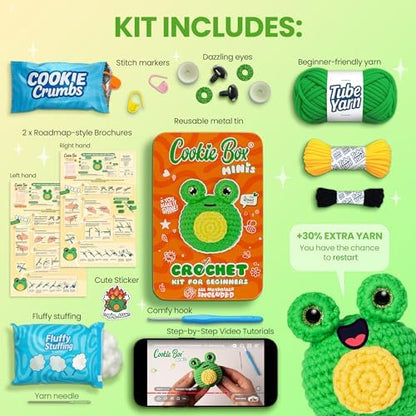 Cookie Box Crochet Kit for Beginners, Frog Mr. Ribbit - Image 2