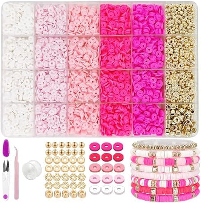 MIIIM Pink Clay Bead Bracelet Kit, Heishi Beads, Flat Clay Beads and Gold Spacer Beads for Jewelry Making, Friendship Bracelet Beads Kit for Crafts, Concert, Raves, Gifts by MIIIM